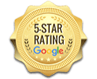 Five-star rating badge from Google, representing top quality.